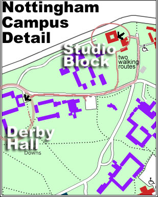 The route between Lincoln Hall and the Studio Block