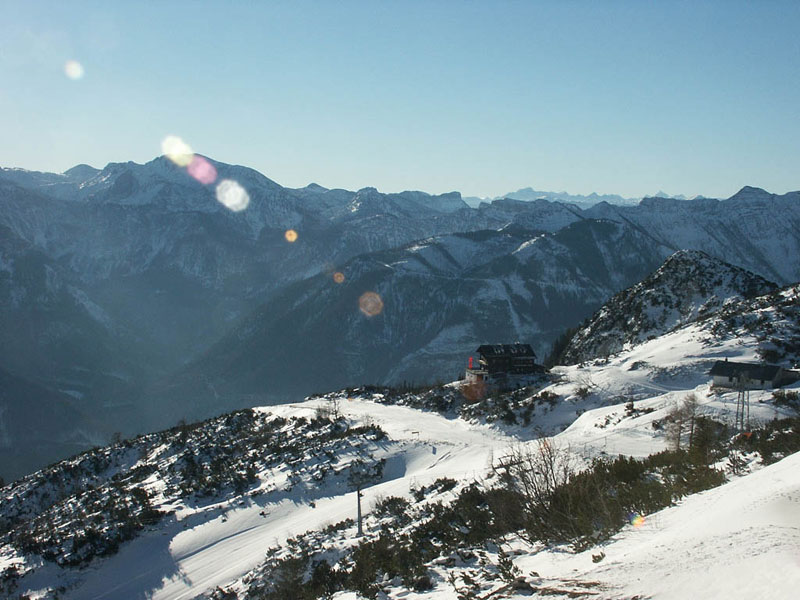 Looking down towards the NaturFreundHaus from the chairlift. Swap image- Skischool start work just below the Edelweiss